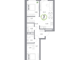 Продается 3-комнатная квартира ЖК Юдинский, дом 1.4, 73.71 м², 8882055 рублей