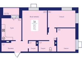 Продается 3-комнатная квартира ЖК Univers (Универс), 2 квартал, 77.3 м², 11131200 рублей