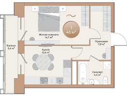 Продается 1-комнатная квартира ЖК Небо над Енисеем, корпус 3, 39.2  м², 6860000 рублей