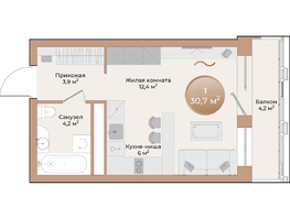 Продается 1-комнатная квартира ЖК Небо над Енисеем, корпус 4, 27.8 м², 6394000 рублей