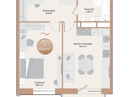 Продается 1-комнатная квартира ЖК Небо над Енисеем, корпус 2, 52.4 м², 8908000 рублей
