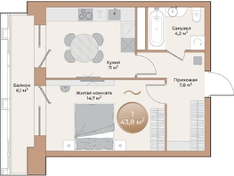 Продается 1-комнатная квартира ЖК Небо над Енисеем, 39.5 м²