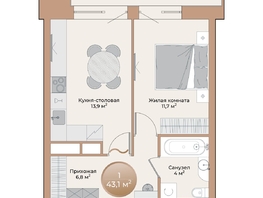 Продается 1-комнатная квартира ЖК Небо над Енисеем, 38.4  м²