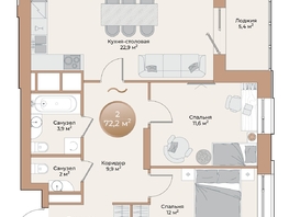 Продается 2-комнатная квартира ЖК Небо над Енисеем, 69.5 м²