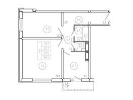 Продается 2-комнатная квартира ЖК Три слона, дом 2, 53.5 м², 5550000 рублей