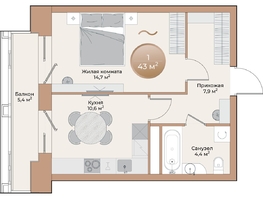 Продается 1-комнатная квартира ЖК Небо над Енисеем, 39.2 м², 7408800 рублей