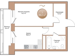 Продается 1-комнатная квартира ЖК Небо над Енисеем, 39.2 м², 7408800 рублей