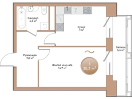 Продается 1-комнатная квартира ЖК Небо над Енисеем, 39.3 м², 7702800 рублей