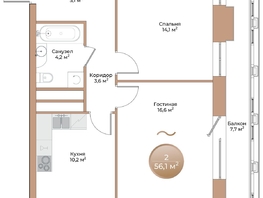Продается 2-комнатная квартира ЖК Небо над Енисеем, 56.1  м², 11500500 рублей