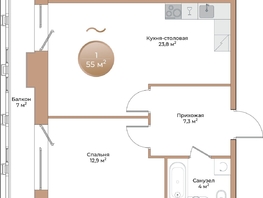 Продается 1-комнатная квартира ЖК Небо над Енисеем, 50.1 м², 10921800 рублей
