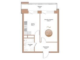 Продается 1-комнатная квартира ЖК Небо над Енисеем, 38.1 м², 7696200 рублей