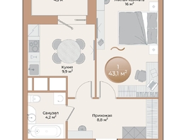 Продается 1-комнатная квартира ЖК Небо над Енисеем, 41 м², 6273000 рублей