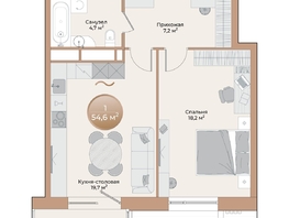Продается 1-комнатная квартира ЖК Небо над Енисеем, 51.2 м², 12953600 рублей