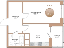Продается 1-комнатная квартира ЖК Небо над Енисеем, 43  м², 8342000 рублей