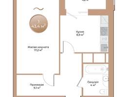 Продается 1-комнатная квартира ЖК Небо над Енисеем, 41.3 м², 8053500 рублей