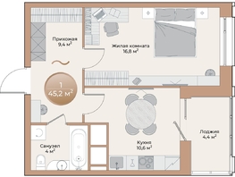 Продается 1-комнатная квартира ЖК Небо над Енисеем, 43 м², 9503000 рублей