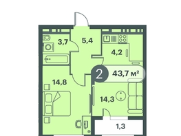 Продается 2-комнатная квартира ЖК Три Клёна, дом 1, 43.7 м², 6773500 рублей