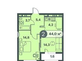 Продается 2-комнатная квартира ЖК Три Клёна, дом 1, 44 м², 6820000 рублей
