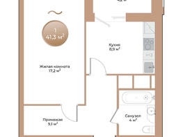 Продается 1-комнатная квартира ЖК Небо над Енисеем, 41.3 м², 7227500 рублей