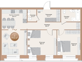 Продается 2-комнатная квартира ЖК Небо над Енисеем, 77.5 м², 13717500 рублей