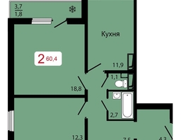 Продается 2-комнатная квартира ЖК КБС. Классика, дом 1, 60.4  м², 7579200 рублей