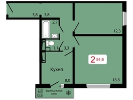 Продается 2-комнатная квартира ЖК КБС. Классика, дом 1, 54.6  м², 7248000 рублей