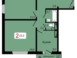 Продается 2-комнатная квартира ЖК КБС. Классика, дом 1, 53.5  м², 7051500 рублей