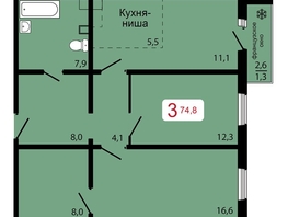 Продается 3-комнатная квартира ЖК КБС. Классика, дом 1, 74.8  м², 8450000 рублей