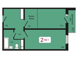 Продается 2-комнатная квартира ЖК КБС. Берег, дом 5 строение 2, 49.1  м², 6534800 рублей