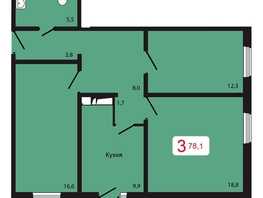 Продается 3-комнатная квартира ЖК КБС. Берег, дом 5 строение 2, 78.1  м², 9822000 рублей