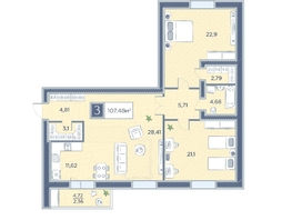 Продается 3-комнатная квартира ЖК Преображенский, дом 6, 107.48 м², 13948755 рублей