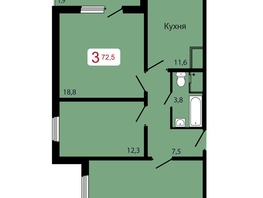 Продается 3-комнатная квартира ЖК КБС. Берег, дом 7 строение 6, 72.5  м², 9390000 рублей