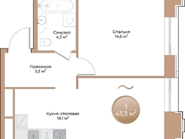 Продается 1-комнатная квартира ЖК Небо над Енисеем, 43.3  м², 6928000 рублей