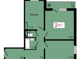 Продается 2-комнатная квартира ЖК КБС. Классика, дом 2, 60.7 м², 7800000 рублей