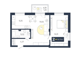 Продается 2-комнатная квартира ЖК Живём, Квартал 6.1, дом 1, 58.75  м², 6462500 рублей