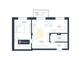 Продается 2-комнатная квартира ЖК Живём, Квартал 6.2, дом 1, 58.65  м², 6275550 рублей