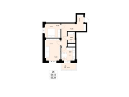 Продается 2-комнатная квартира ЖК ЛЕТО, дом 1, 55.39  м², 6200000 рублей