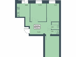 Продается 3-комнатная квартира ЖК Мята, дом 3, 73.94  м², 8600000 рублей