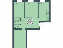 Продается 3-комнатная квартира ЖК Мята, дом 3, 77.64  м², 8800000 рублей