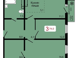 Продается 3-комнатная квартира ЖК КБС. Классика, дом 1, 74  м&sup2;, 9700000 рублей