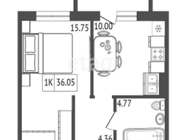 Продается 1-комнатная квартира ЖК Аринский, дом 2 корпус 1, 36.05  м², 4250000 рублей