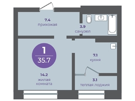 Продается 1-комнатная квартира ЖК Прогресс-квартал Перемены, дом 1, 35.7  м², 5712000 рублей