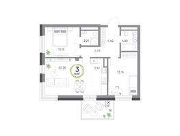 Продается 3-комнатная квартира ЖК Юдинский, дом 1.5, 70.37  м², 9570320 рублей