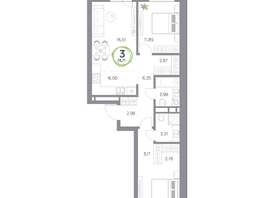 Продается 3-комнатная квартира ЖК Юдинский, дом 1.4, 73.71  м&sup2;, 8904168 рублей