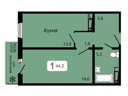 Продается 1-комнатная квартира ЖК КБС. Классика, дом 3, 44.2  м&sup2;, 6280000 рублей