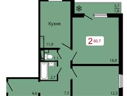 Продается 2-комнатная квартира ЖК КБС. Классика, дом 3, 60.7  м&sup2;, 7950000 рублей