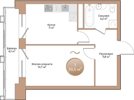 Продается 1-комнатная квартира ЖК Небо над Енисеем, 39.5  м&sup2;, 7623500 рублей