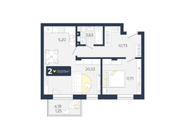 Продается 2-комнатная квартира ЖК Живём, Квартал 6.2, дом 2, 53.05  м&sup2;, 5580860 рублей