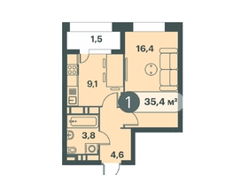 Продается 1-комнатная квартира ЖК Три Клёна, дом 1, 35.4  м&sup2;, 7080000 рублей