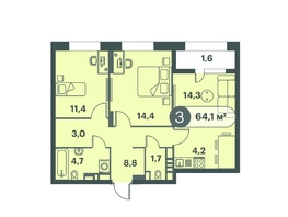 Продается 3-комнатная квартира ЖК Три Клёна, дом 1, 64.1  м&sup2;, 11217500 рублей